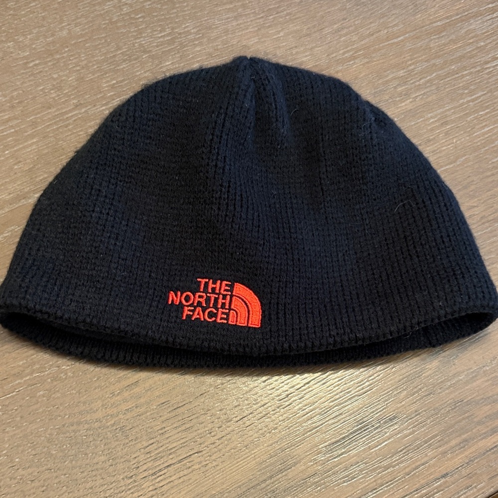 The North Face Black Beanie with Red Emblem